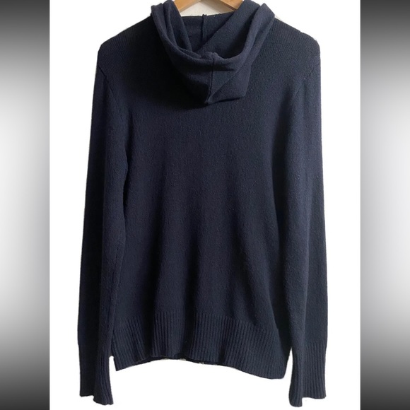 EDDIE BAUER - Navy Blue Wool Blend Fair Isle Nordic Full Zip Knit Hoodie Women M - Picture 4 of 6